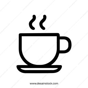 Minimalist Outline Coffee Cup with Steam Icon on Saucer