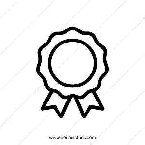 Simple Outline Rosette Award with Ribbon Element Shape Line Icon