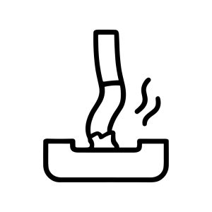 Simple Outline Ashtray with Cigarette Butt and Smoke Icon Illustration