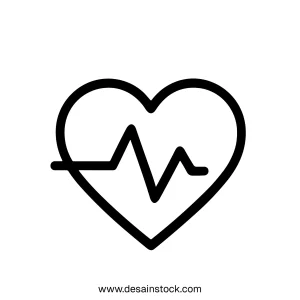 Simple Line Art Heart Beat Signal Shape Icon Health Graphic