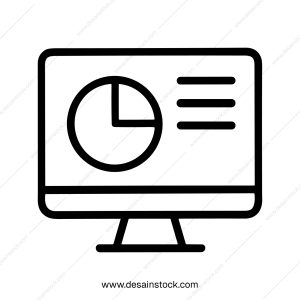 Lineal Minimalist Computer Monitor with Pie Chart and Data Icon Element