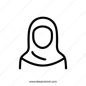 Simple Outline Woman with Hijab Line Art Icon Design Illustration