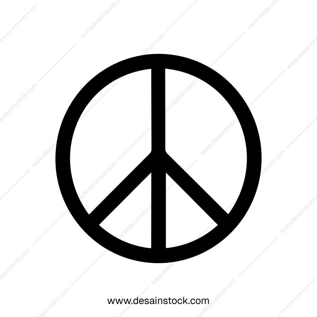 Simple Line Black and White Peace Symbol Sign Icon Graphic