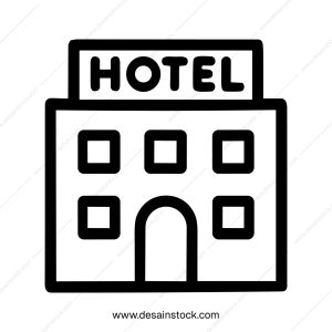 Line Art Simple Hotel Building Icon with Sign and Windows