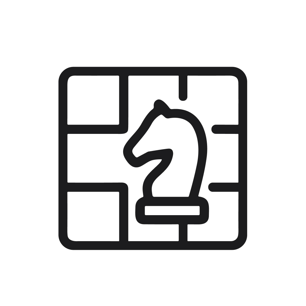 Line Art Detailed Chess Knight Piece on Board Game Icon
