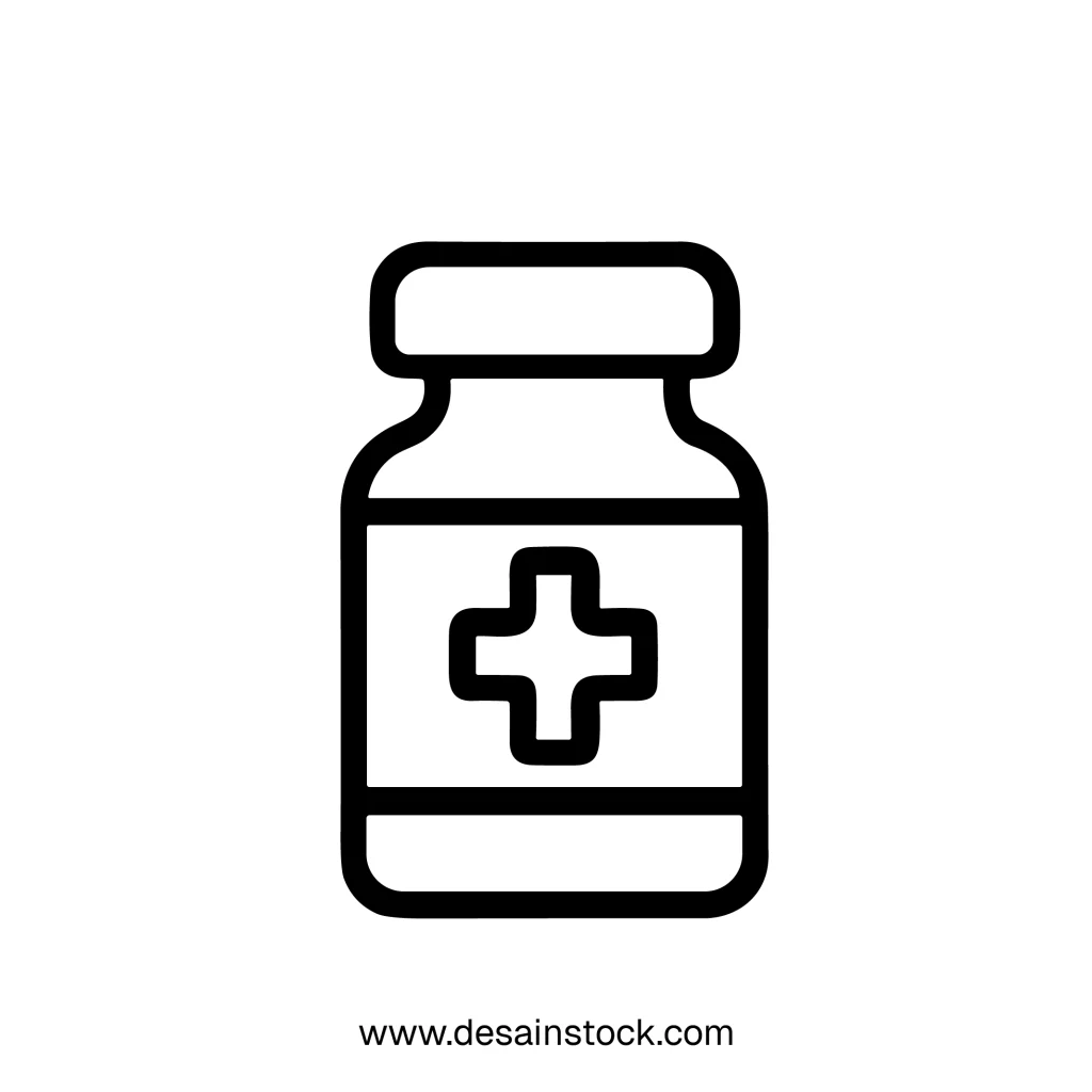 Outline Simple Bottle Medication with Cross Symbol Healthcare Icon