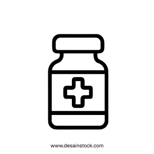 Outline Simple Bottle Medication with Cross Symbol Healthcare Icon