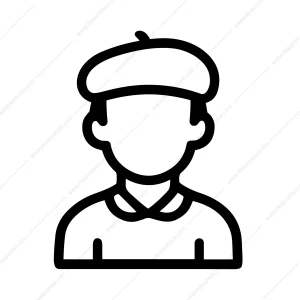Simple Line Art Male Artist with Beret Hat Head Icon