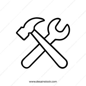 Simple Outline Hammer and Wrench Crossed, Repair and Construction Sign Icon