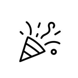 Simple Outline Party Confetti Cone with Star Burst Celebration Icon