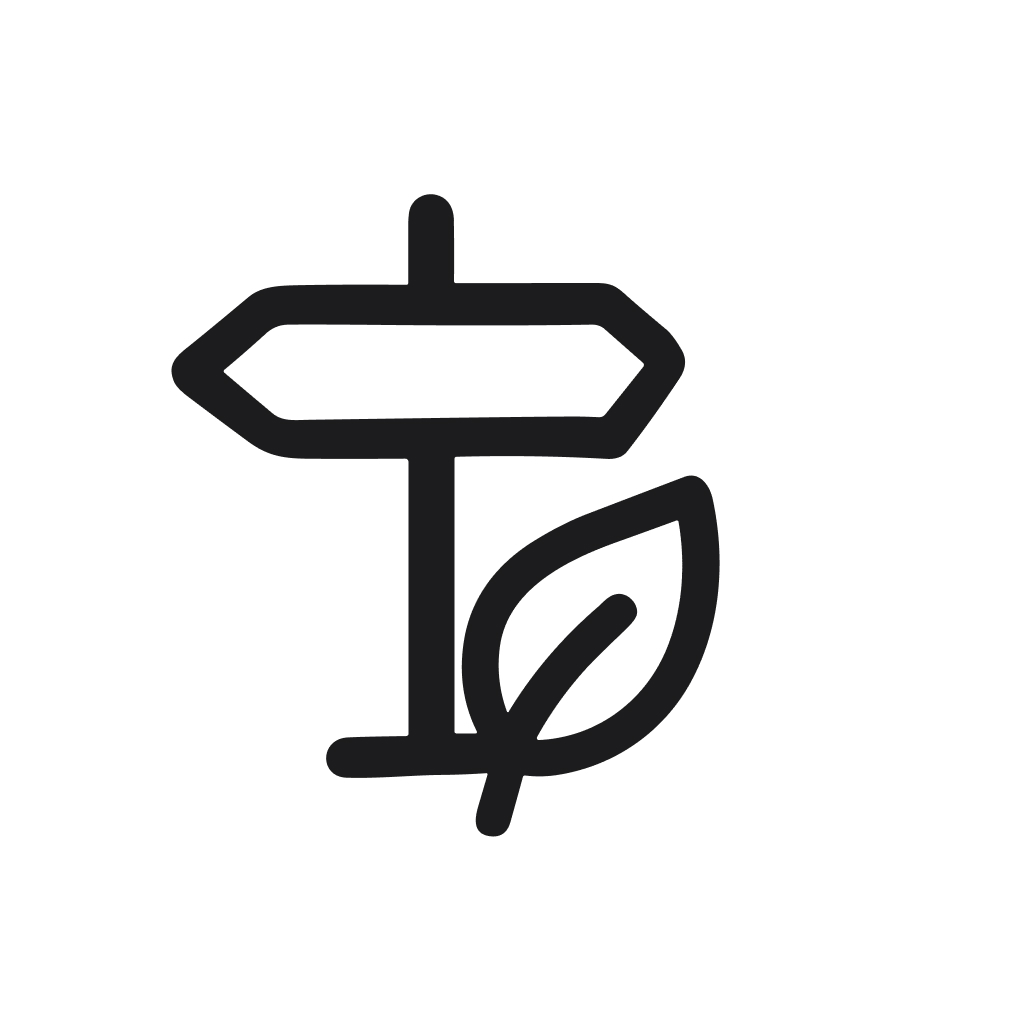 Minimalist Outline Road Sign with Leaf Accent Landscape Navigation Icon