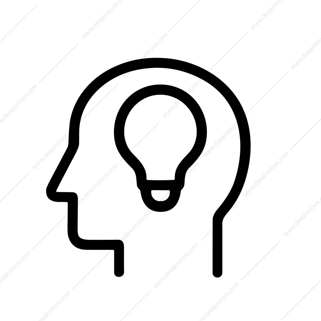 Simple Outline Line Head with Light Bulb Idea Mind Concept Icon