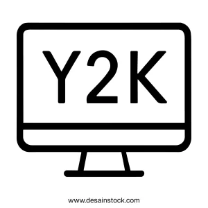Simple Outline Y2K Computer Monitor Display Screen Technology Icon Graphic