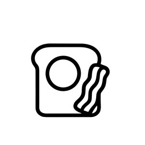 Black and White Outline Bread with Egg and Bacon Breakfast Icon