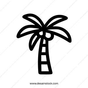 Simple Outline Handdrawn Palm Tree Icon with Coconut Fruit Silhouette