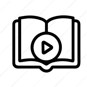 Simple Line Open Book Play Button Icon, Education and Multimedia Design