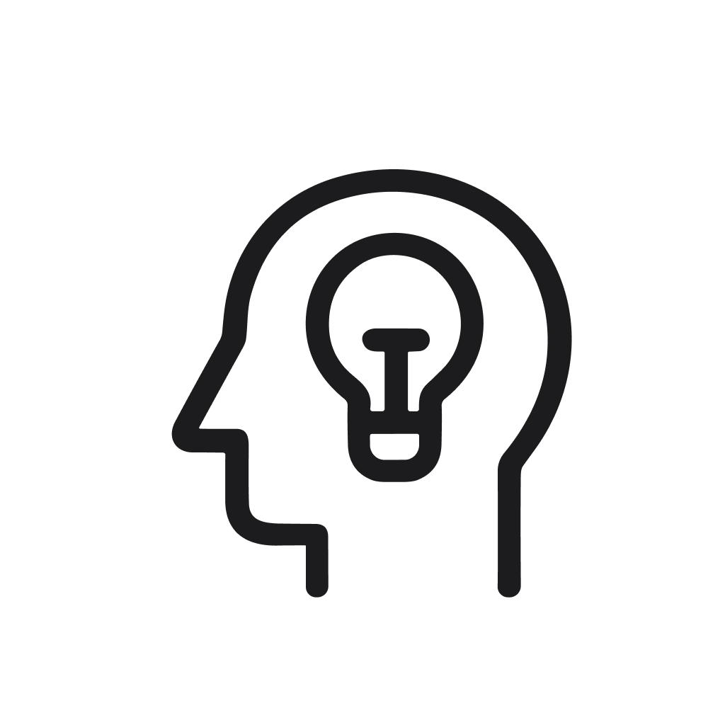 Minimalist Line Brain with Lightbulb Inside, Idea Concept Icon
