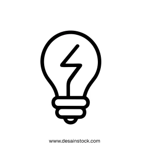 Simple Outline Lightbulb with Lightning Bolt Energy Source Electric Idea Icon