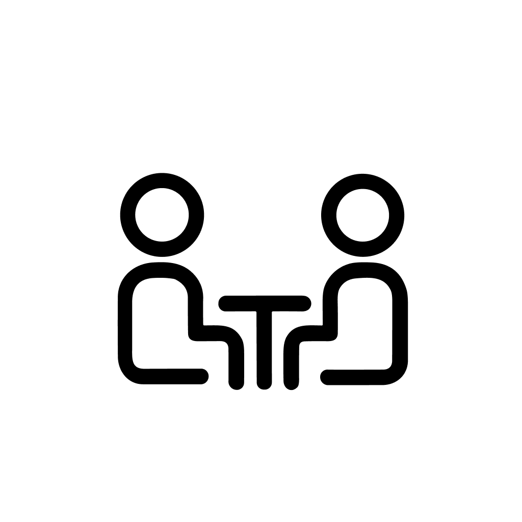 Simple Outline Meeting Icon with People Sitting at Table for Business