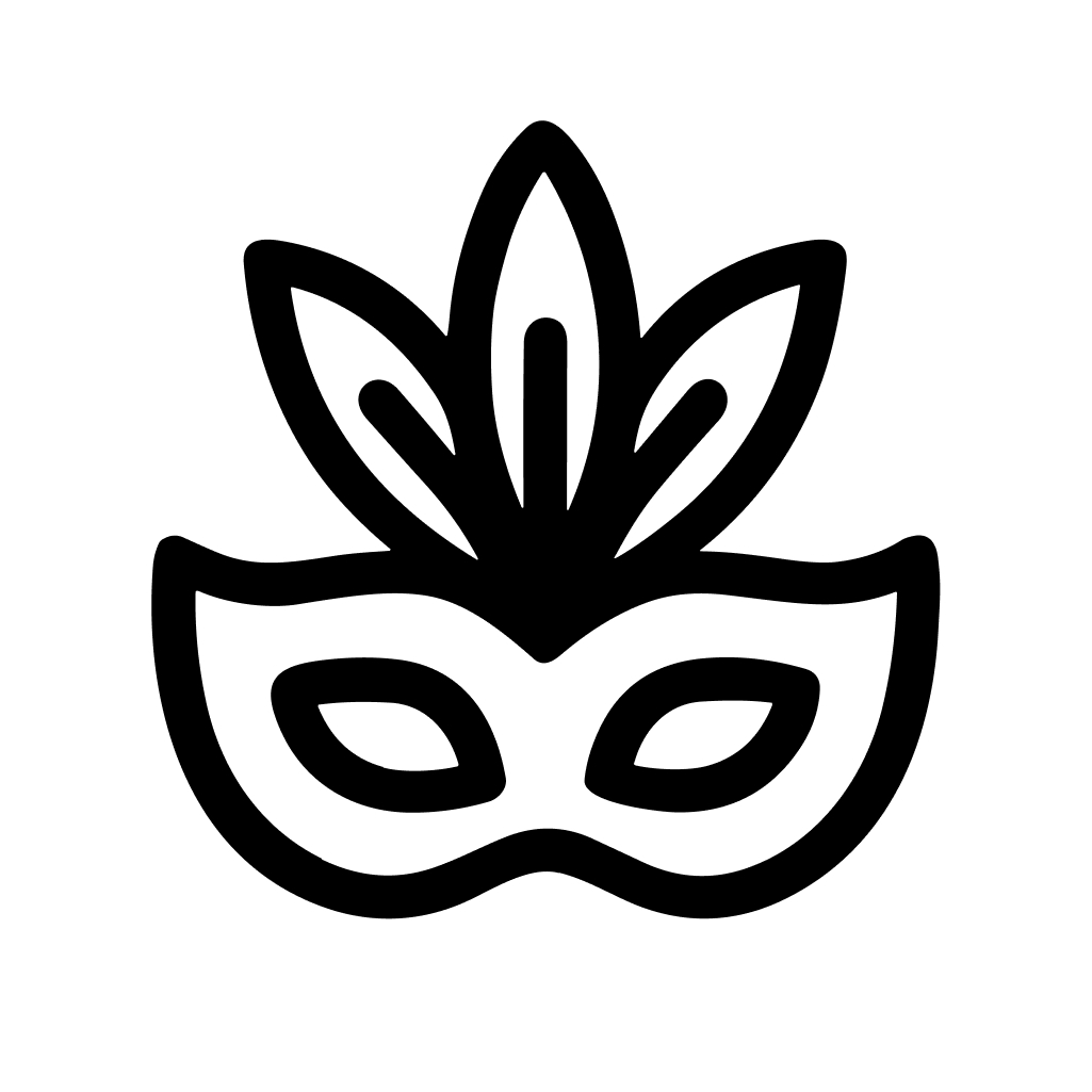 Simple Line Art Carnival Masquerade with Feather Decoration Icon Element