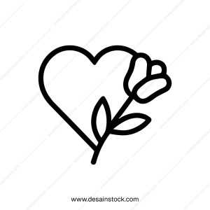 Simple Outline Heart with Flower Design Element Decorative Icon Graphic