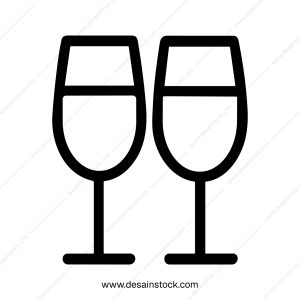 Minimalist Outline Two Wine Glass Toast Celebration Line Art Icon