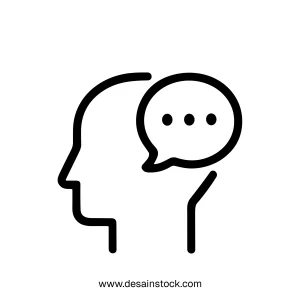 Simple Outline Thinking Head with Speech Bubble Mind Icon Graphic