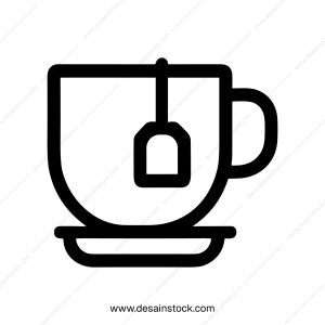 Minimalist Outline Style Tea Cup with Bag on Saucer Icon