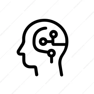 Simple Line Style Human Head with Circuit Board Inside Icon