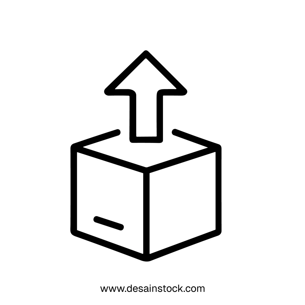 Simple Line Outlined Box With Arrow Up Delivery Icon
