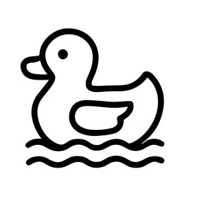 Simple Outline Duck Floating on Water Wave Line Icon Illustration
