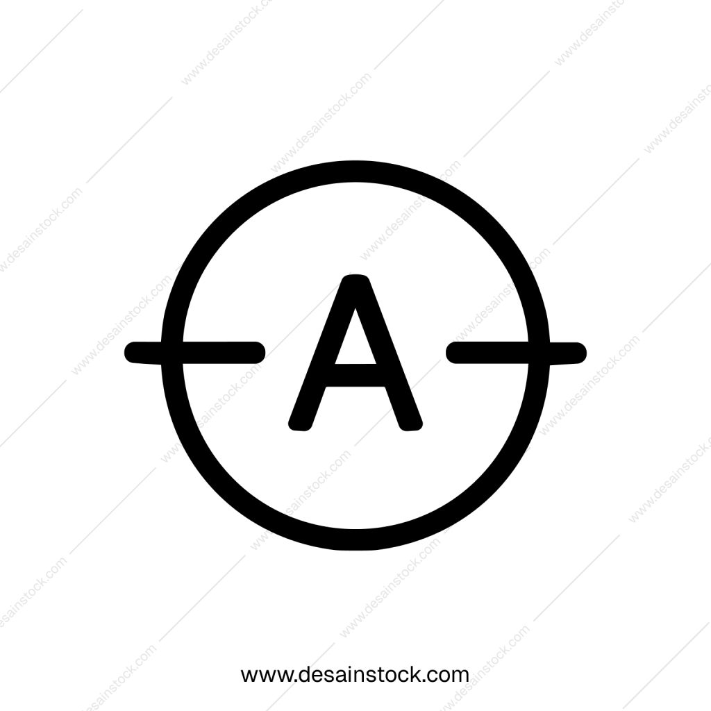 Simple Line Letter A in Circle with Horizontal Bars Icon Shape