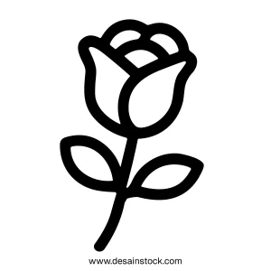 Handdrawn Simple Rose Floral Plant with Stem and Leaf Icon