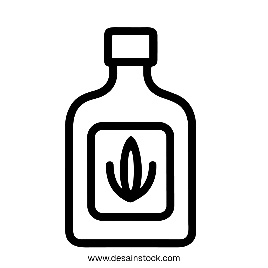 Simple Outline Style Bottle with Natural Element Label Icon Graphic