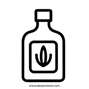 Simple Outline Style Bottle with Natural Element Label Icon Graphic