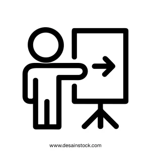 Simple Outline Presentation Man Speaker Near Whiteboard Icon Illustration