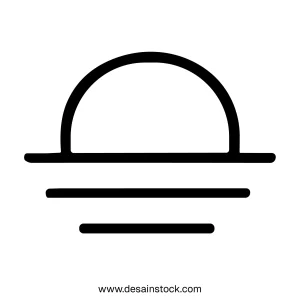 Minimalist Line Drawing Sun Rising Over Sea Horizon Icon Symbol