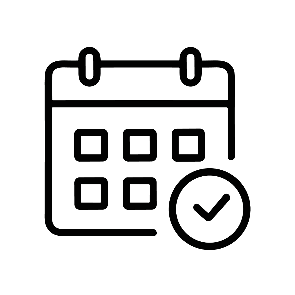 Minimalist Outline Calendar with Checkmark Symbol for Event and Reminder Icon