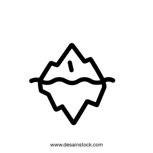 Simple Outline Undersea Iceberg Floating on Water Natural Illustration
