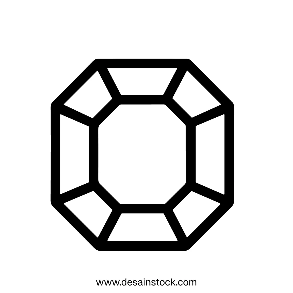 Minimalist Outline Octagon Cut Gemstone Diamond Expensive Jewelry Precious Stone