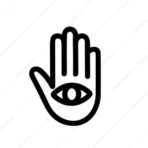 Simple Outline Hand Drawn Hand with Eye Mystical Symbol Icon