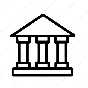 Simple Line Art Bank Building with Columns Architecture Icon