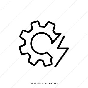 Simple Line Style Gear with Lightning Bolt Sign Shape Icon
