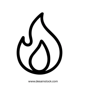 Simple Line Drawn Fire Flame Icon Isolated Shape Illustration