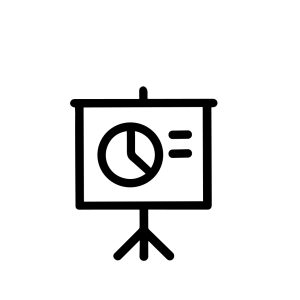 Handdrawn Minimalist Presentation Stand Chart Showing Pie Graph Icon