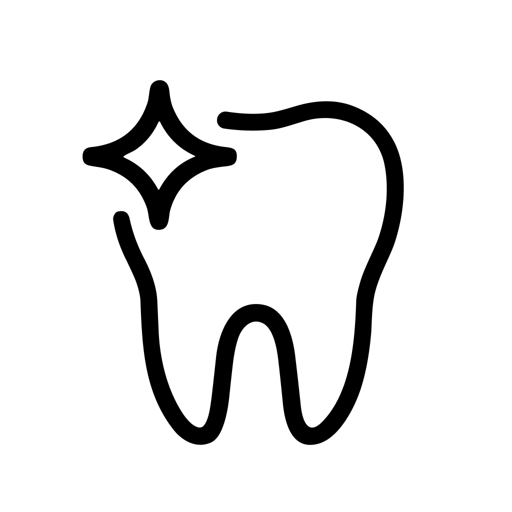 Simple Outline Tooth With Sparkling Star Shape Healthcare Icon