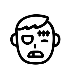 Simple Line Drawing Zombie Character Head Icon Illustration for Halloween