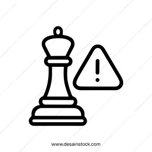 Simple Outline Chess Queen with Warning Sign Alert Icon Symbol