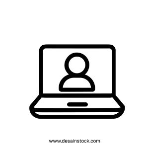 Outline Simple Thin Line Laptop with User Icon Shape Design