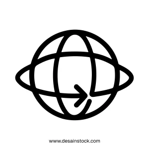 Simple Line Drawing Globe with Arrow Orbit Illustration Icon